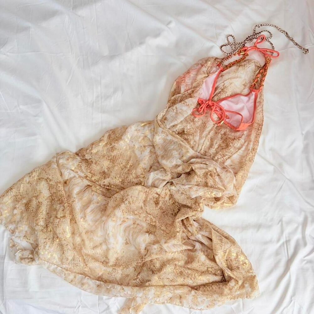 pool to party | cream + gold snakeskin print halter coverup - Picture 4 of 7